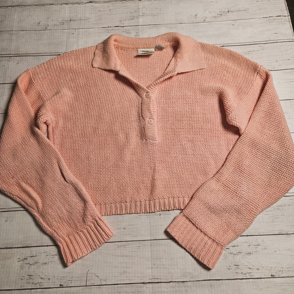 Moods by Krizia Vintage Coral Pink Sweater Polo Collar‎ Cropped Ramie Cotton M